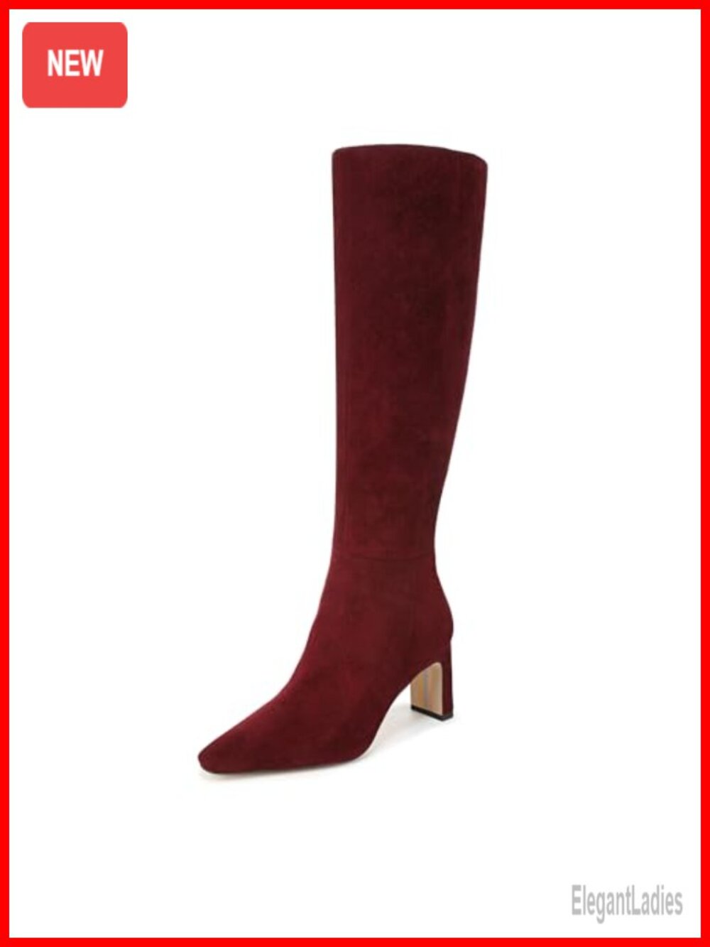 Knee High Leather Boots Pointed Toe Block Heel